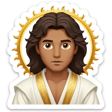 Cinematic Realistic Hercules Portrait, depicted as a classical Greek hero inspired by the Disney version yet echoing the refined proportions and serene dignity of Michelangelo's David. His idealized, sun-kissed bronze skin glows with timeless strength, and his thick, wavy dark hair falls in natural, sculpted curls. Draped in a flowing white robe with delicate golden accents, his expressive eyes radiate determined nobility, all rendered under dynamic natural lighting with a mythic, radiant glow. sticker