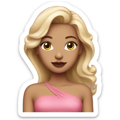 Girl with blonde hair, red lipstick, and tan skin wearng makup and a pink dress sticker