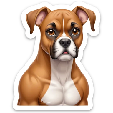 Cinematic Noble Fawn Boxer dog Portrait Emoji, Poised and regal, with a strong, muscular build and a sleek, well-groomed fawn Fur accented by a white muzzle and chest, deep-set soulful brown eyes, Simplified yet sharp and sophisticated features, highly detailed, glowing with a soft, dignified glow, high shine, intelligent and loyal, stylized with an air of strength, focused and attentive, soft glowing outline, capturing the essence of a watchful and confident guardian, so majestic it feels as though it could step out of the screen with effortless authority! sticker