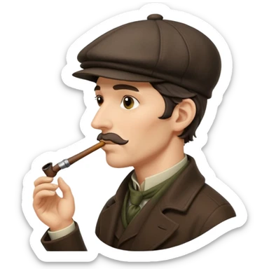 A side view of Sherlock Holmes wearing a deerstalker hat and smoking a pipe sticker