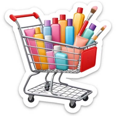 shopping cart full of brand-labeled beauty products sticker