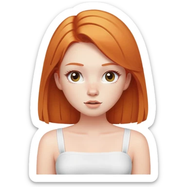 Ginger girl from tummy up in a white tube top pin straight hair pale with long lashes  sticker