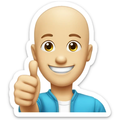 happy bald boy giving thumbs-up ayes blue sticker