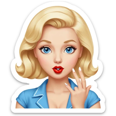Blonde hair, blue eyed 50's style pinup blowing a kiss sticker