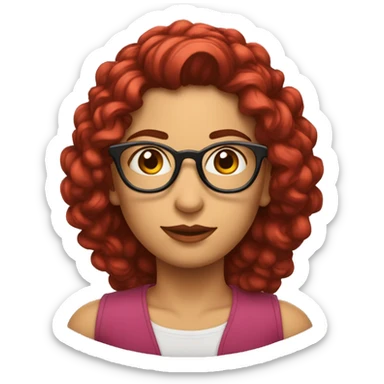Mulher de óculos com cabelos cacheados e blusa vermelha  sticker