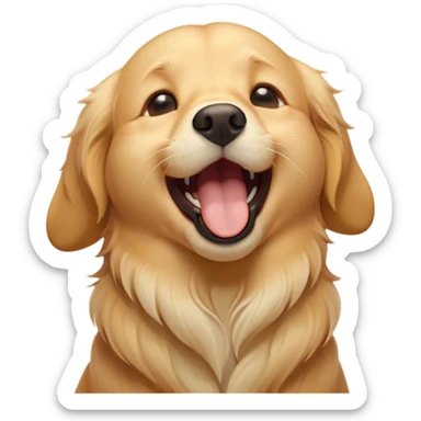 Cinematic Cute Yawning Golden Retriever Portrait Emoji, Head tilted slightly with a dramatic, wide-open yawn, revealing a silky golden coat with a subtle shimmer, floppy ears slightly drooping, round brown eyes barely open in drowsy contentment, Simplified yet irresistibly adorable features, highly detailed, glowing with a soft, cozy glow, high shine, relaxed yet expressive, stylized with a touch of whimsy, bright and endearing, soft glowing outline, capturing the essence of a sleepy yet affectionate companion, so drowsy it feels like it could stretch out of the screen and curl up for a nap! sticker