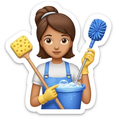 girl cleaning house multitasking with mop sponge bubbles etc sticker