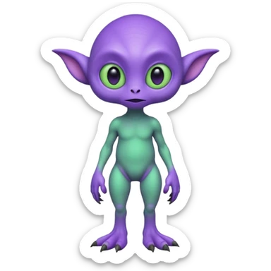 full body cute roughly humanoid peacefull alien furry with 2 legs and eye stalks stands upright and looks intelligent ...wears clothing. not green..looks happy and cudly... has 3 eyes...the alien has 3 eyes....it has an extra eye on single stalk on top of head sticker