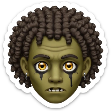 Zumbi man with curly hair, black eye, studded earrings on both ears sticker