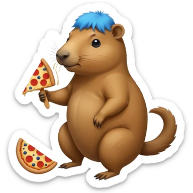 my capybara has got long legs. it has got blue fur. it's eating pizza sticker