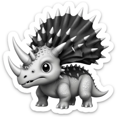 cute triceratops angry, black and white sticker