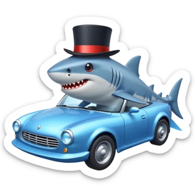 Shark with a top hat and a car in the water sticker
