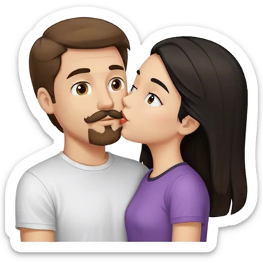 tall white guy with brown hair goatee mustache wearing t-shirt kissing a short white girl with long black hair sticker