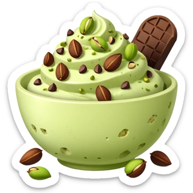 I want a emoji of pistachio ice cream with pistachio on top and some chocolate chips , make sure it’s in a bowl and aesthetic sticker