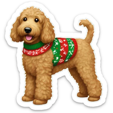 Brown Golden Doodle dog with Christmas sweater  sticker