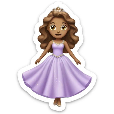 Dancing Princess in lilac dress with tiara with Brown hair sticker