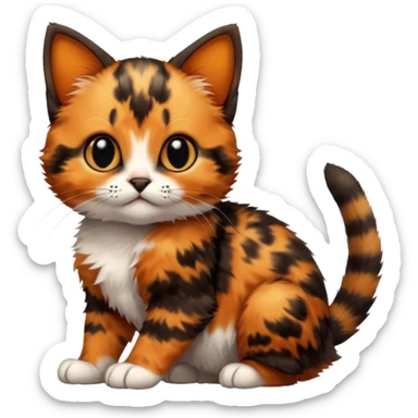 A high-resolution photo-realistic digital illustration of a tortoiseshell kitten, chest upward sticker