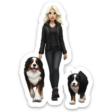 Gothic white girl walking a bernese mountain dog  sticker