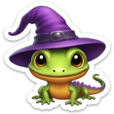 cute little salamander wearing a witch hat sticker