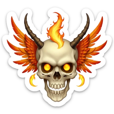 Skeletal skull-faced feathery fiery winged horned creature  sticker