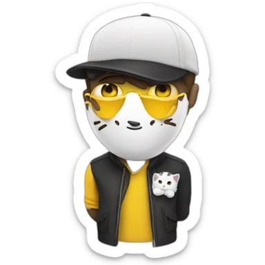 hombre piel blanca y gorra con dos gatos negro y amarillo sticker