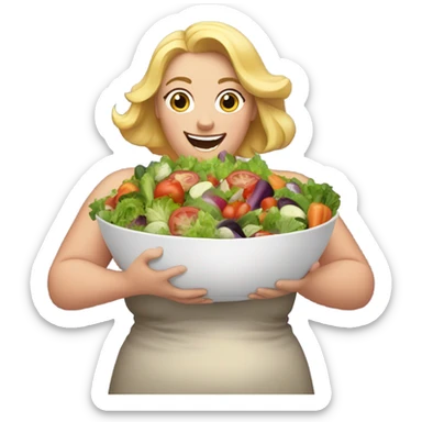 overweight blondie woman exciting with a salad sticker