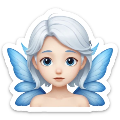 A shy white hair fairy with soft blue wings sticker