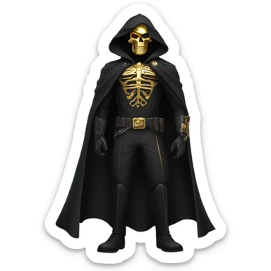 Bounty Hunter Boss with black cape and a gold skull mask from death Stranding, full body view sticker