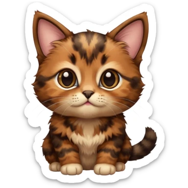 A high-resolution photo-realistic digital illustration of a brown tortoiseshell kitten, chest upward sticker