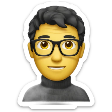 White man with yellow tinted glasses and black hair in a jumper sitting on a chair sticker