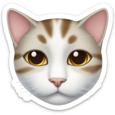 Sleeping White cat with dark brown tabby tail and dark brown tabby on forehead middle parted, white ears. sticker