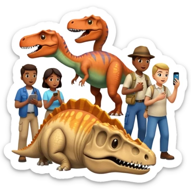 people exploring the dinosaure's gallery
 sticker