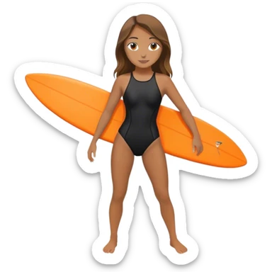 Surfer girl in black swimsuit with orange surfboard sticker