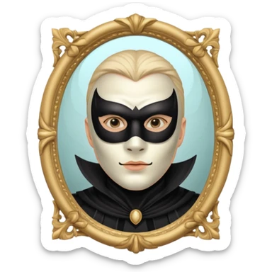 Spooky killer on mask on fancy mirror behind man sticker