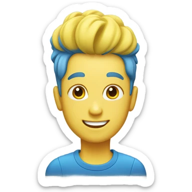 yellow joy emoji face with short blue hair quiff sticker