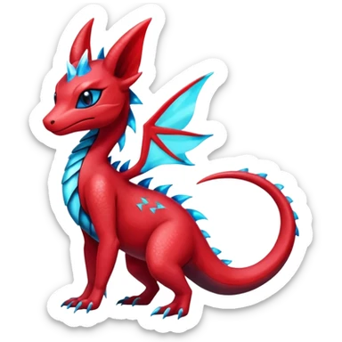 Shiny Sparkly Red Colorful Dark Shiny Exotic Salandit-Aurorus-Glaceon-Fakémon-hybrid-creature (full body)  sticker