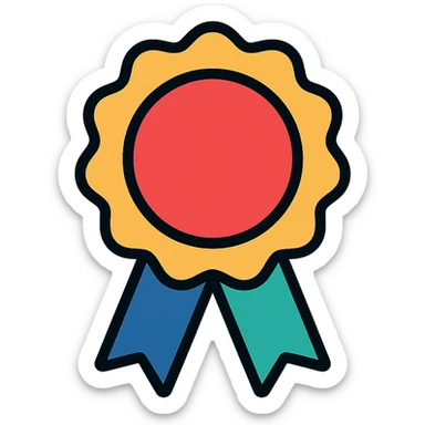 vector icon of a gold guarantee seal badge with colorful elements, elegant and minimalist flat design, isolated on white background, award badge style, 2D flat vector, trending icon look, soft shadows, no text, perfect for commercial use sticker