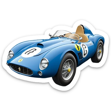  Hazy-blue Fenderless extended-wheelbase 1956 luxury racing Ferrari lowered powerful V-8 engined racing car featuring advanced rugged 4 wheel independent suspension, power steering, disc brakes, small leather covered steering wheel, side mounted cowl exhaust  sticker