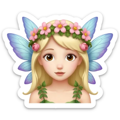 Fairy with wings flower crown on head sticker