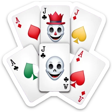 bunch of 3 poker cards, with crazy colorful human jolly jokers inside, inversed face, cuphead style sticker