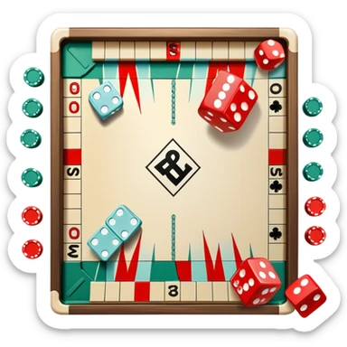 A photorealistic icon featuring a backgammon board with dice, a Monopoly board with money and property cards and a Game of Life spinner. The design captures the detailed textures of the boards, pieces, and accessories. Transparent background. sticker