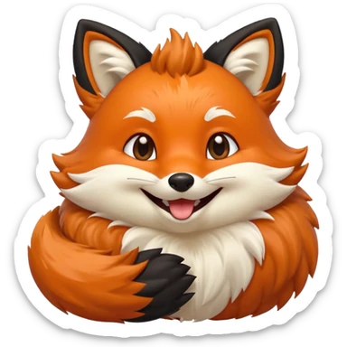 Floofy the Creampuff fox blackish away laughing, chubby. Black paws orange color sticker