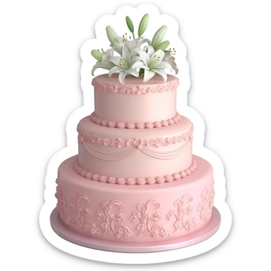 Pastel pink shaped wedding cake with and white lilies on top sticker