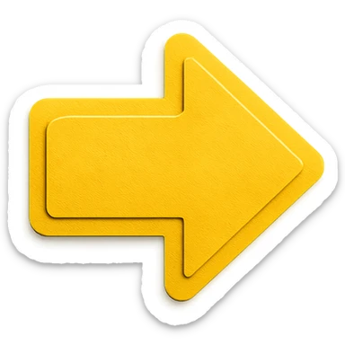 An arrow icon pointing to the right in bright yellow color, in paper craft style, with no background (transparent). sticker