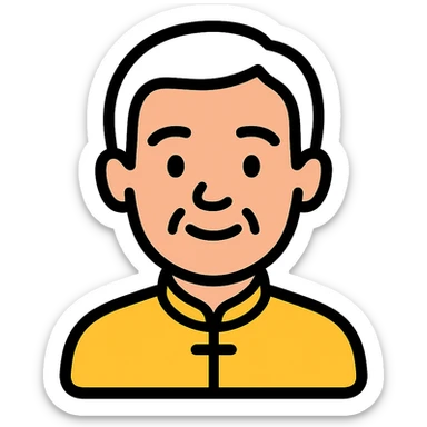 white haired handsome Chinese man icon with lineal color and black outlines sticker