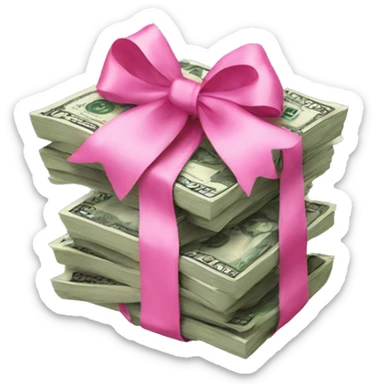 Money stack with pink bow sticker