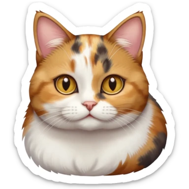 torbie and white cat with small head, hazel eyes, and short but chubby body sticker