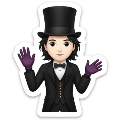 Male Goth with Top Hat
 Wavy shoulder-length hair, white skin, black suit and gloves, pale skin tone. sticker
