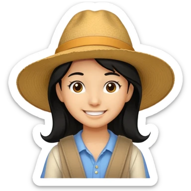 tourist kid with big hat and black hair sticker