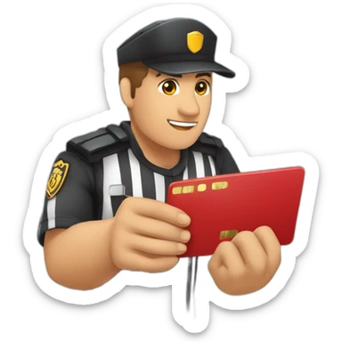 Arbitro sacando tarjeta roja con una mano y con la otra mano señalando con el dedo sticker